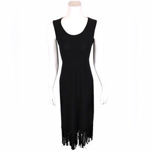 Attitudes by Renee Women Petite Sleeveless Maxi Dress with Fringe Black size LP